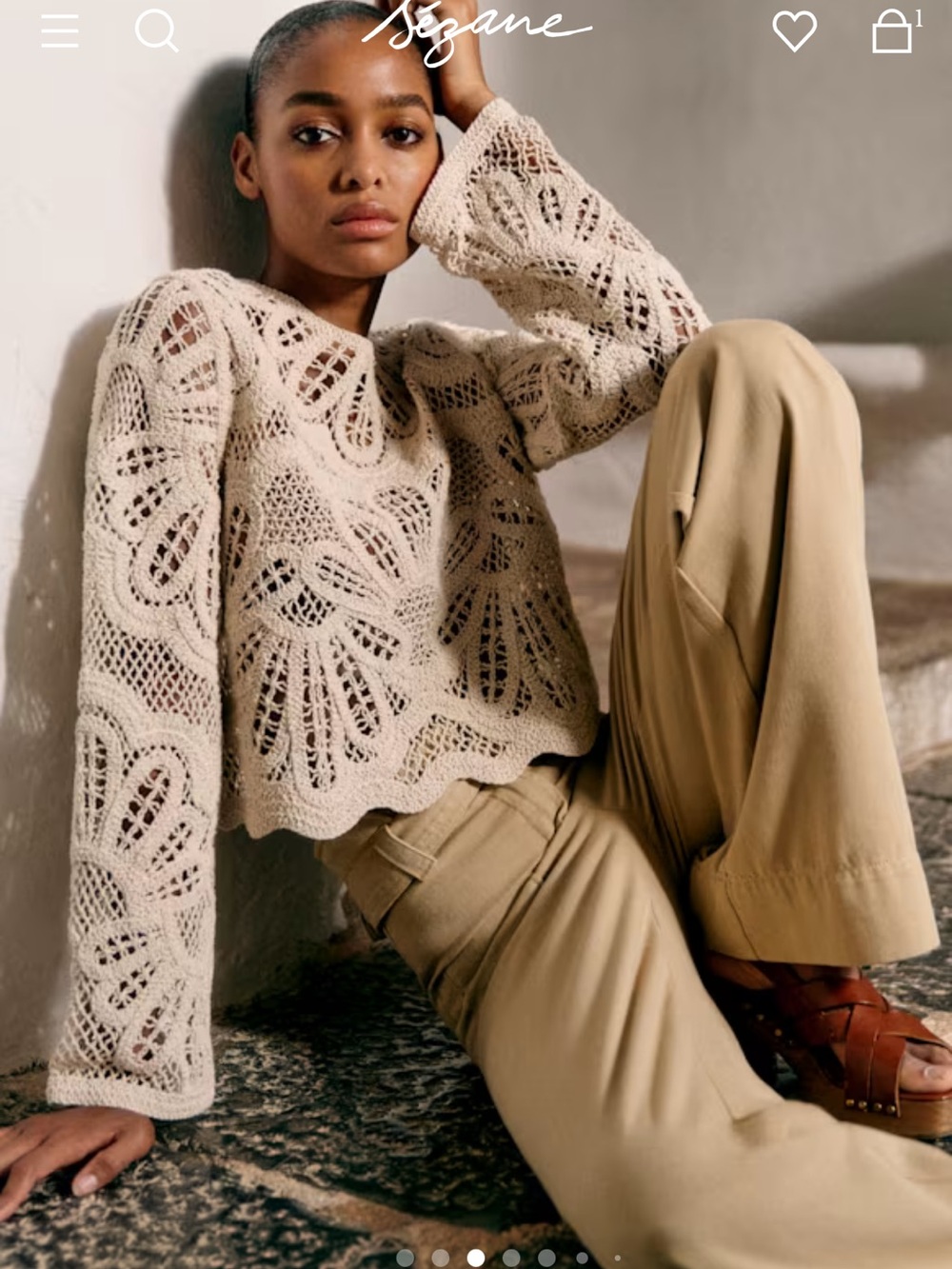 Sezane Olie Blouse In Ecru Crochet Knit Top